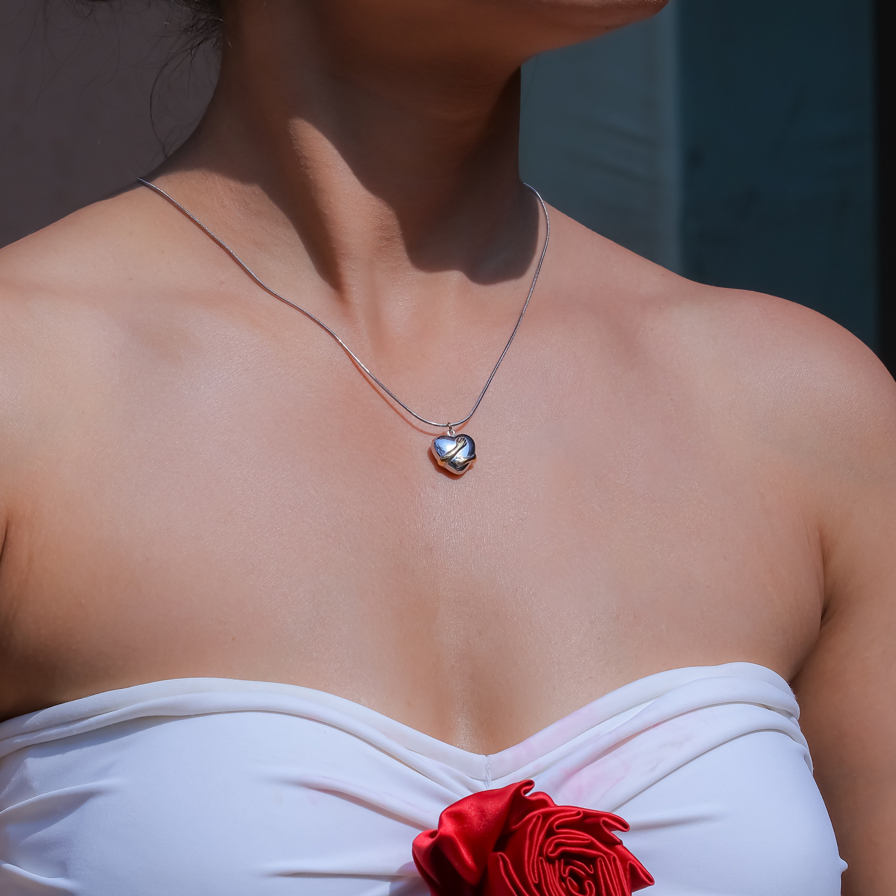Dualtone Hugging Heart Pendant Necklace
