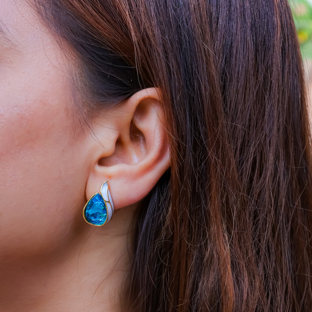Teardrop Blue Topaz Enamel Earring
