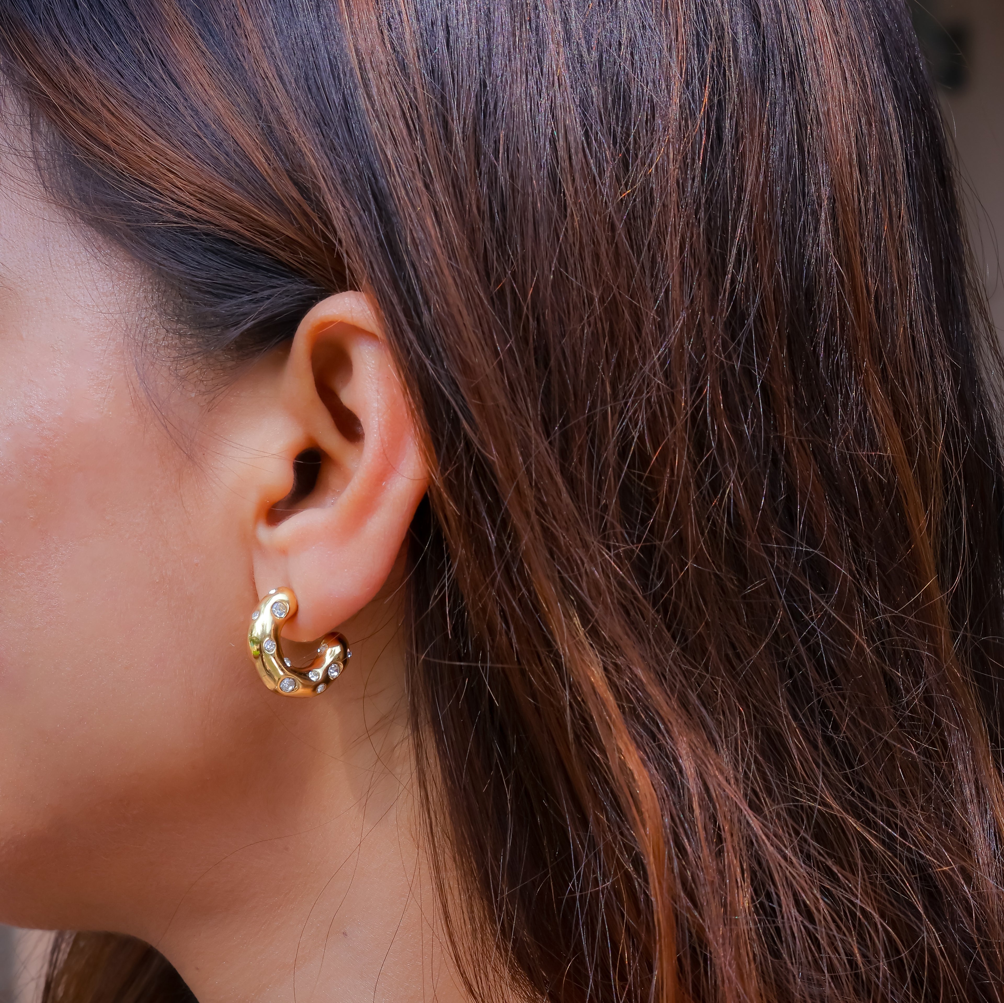 Golden Twinkling Crystal Earhoop