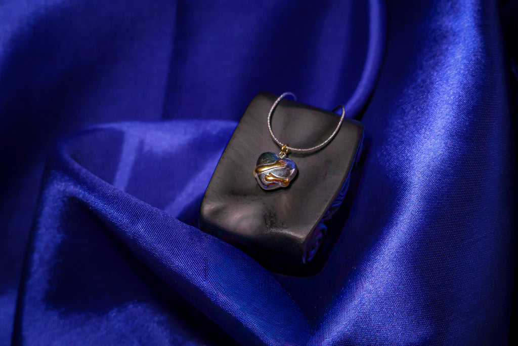Dualtone Hugging Heart Pendant Necklace