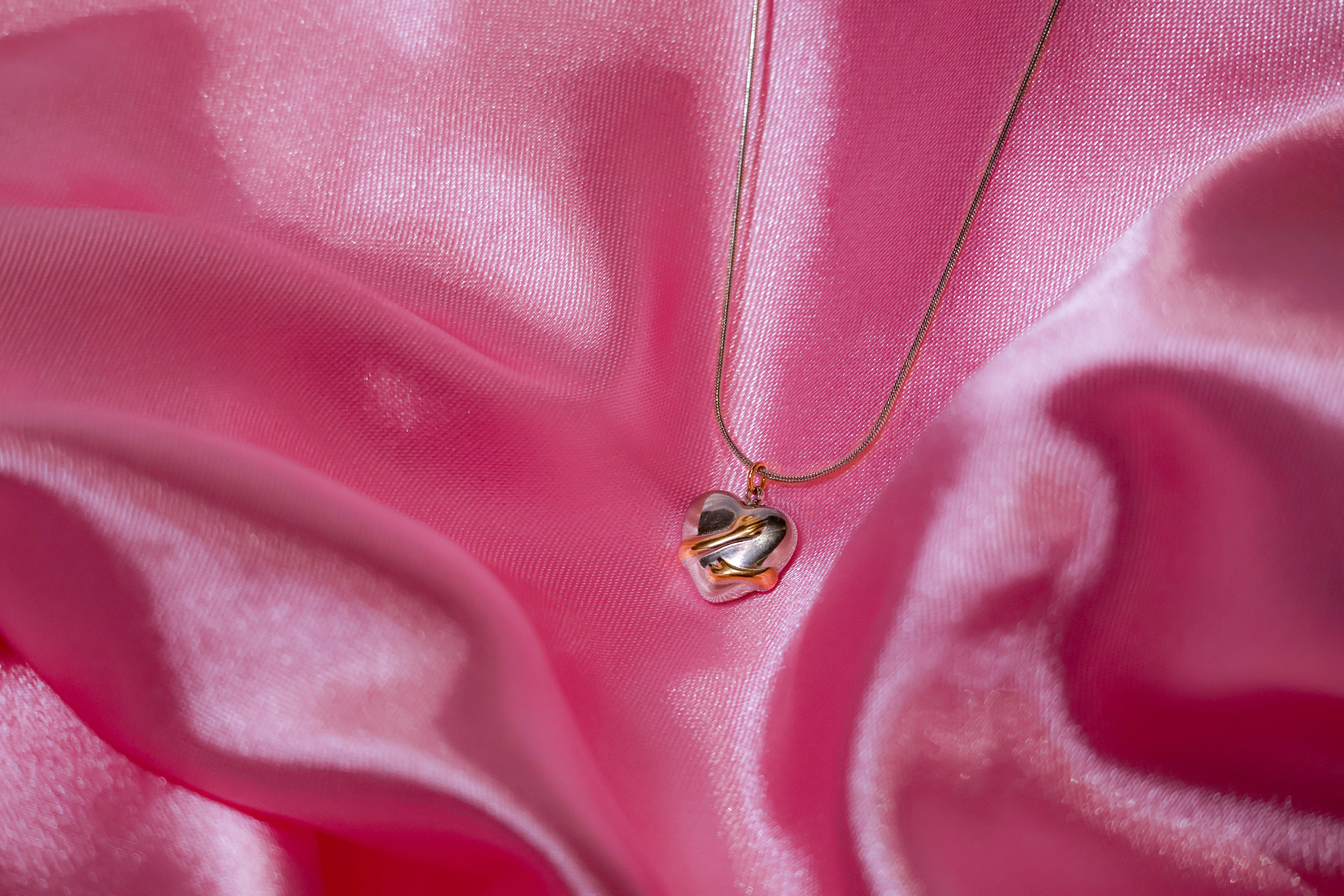 Dualtone Hugging Heart Pendant Necklace