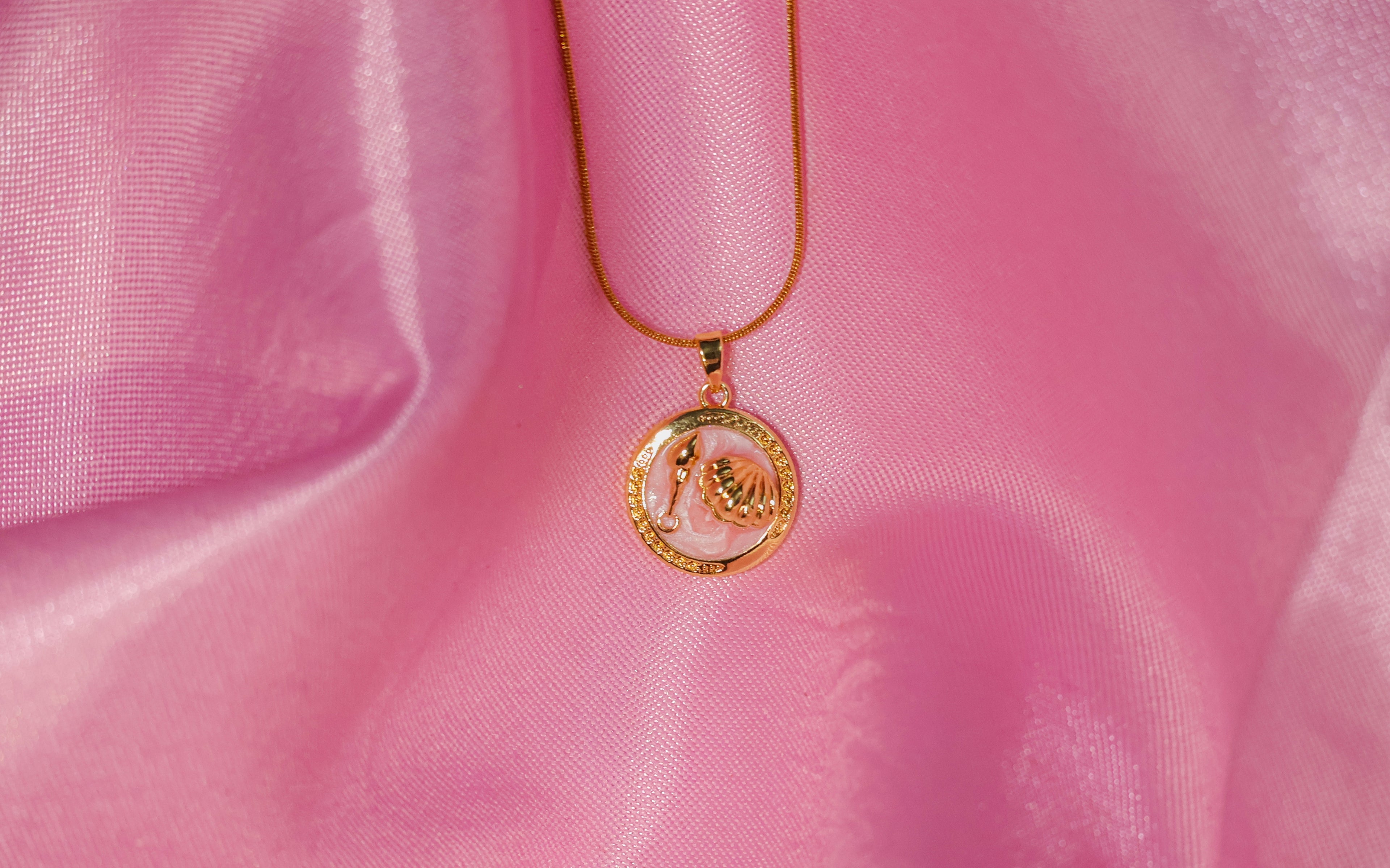 Mother of Pearl in Pink Enamel Pendant Necklace