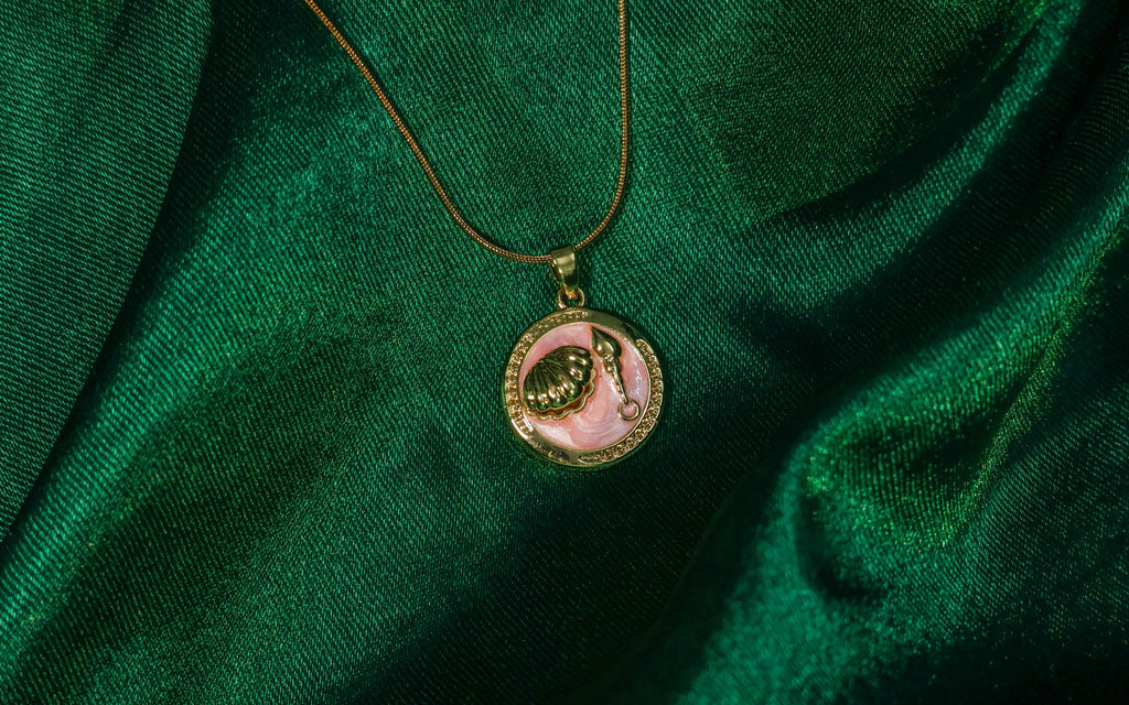 Mother of Pearl in Pink Enamel Pendant Necklace