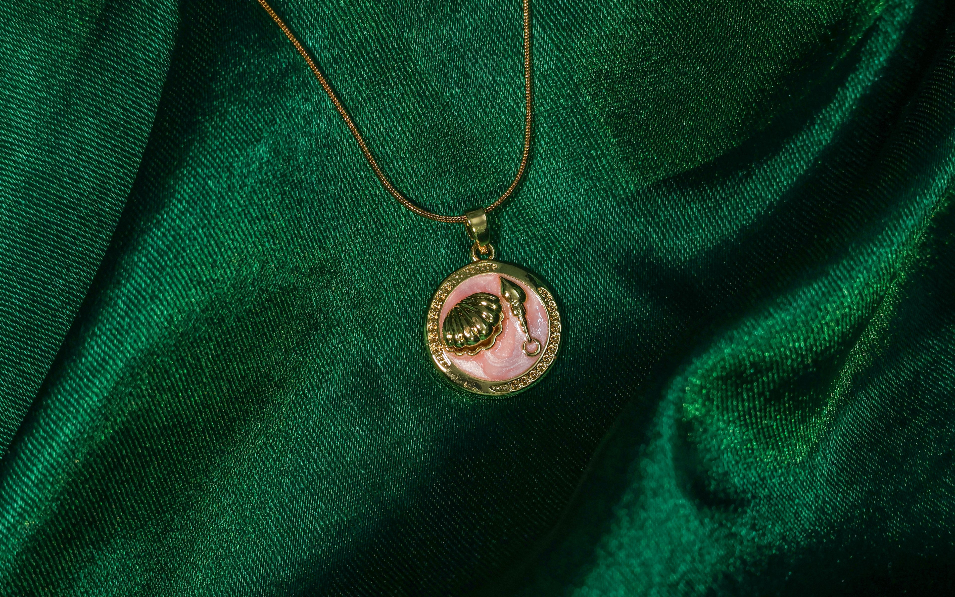 Mother of Pearl in Pink Enamel Pendant Necklace