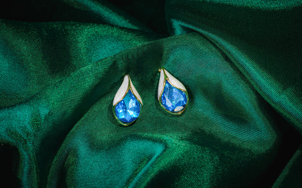 Teardrop Blue Topaz Enamel Earring