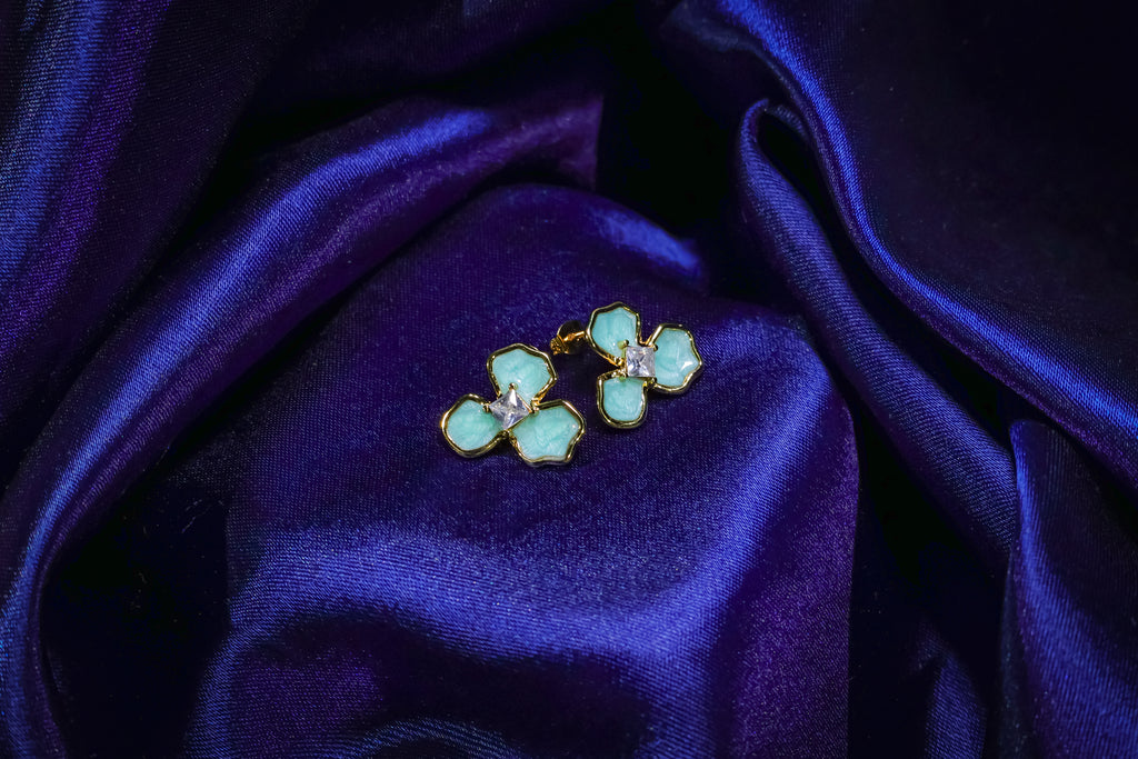 Teal Floral Bloom Earring
