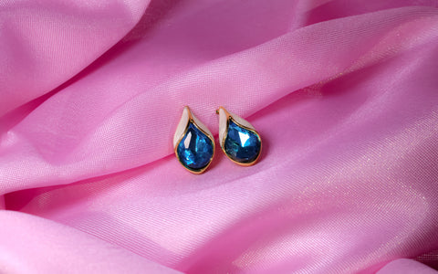 Teardrop Blue Topaz Enamel Earring