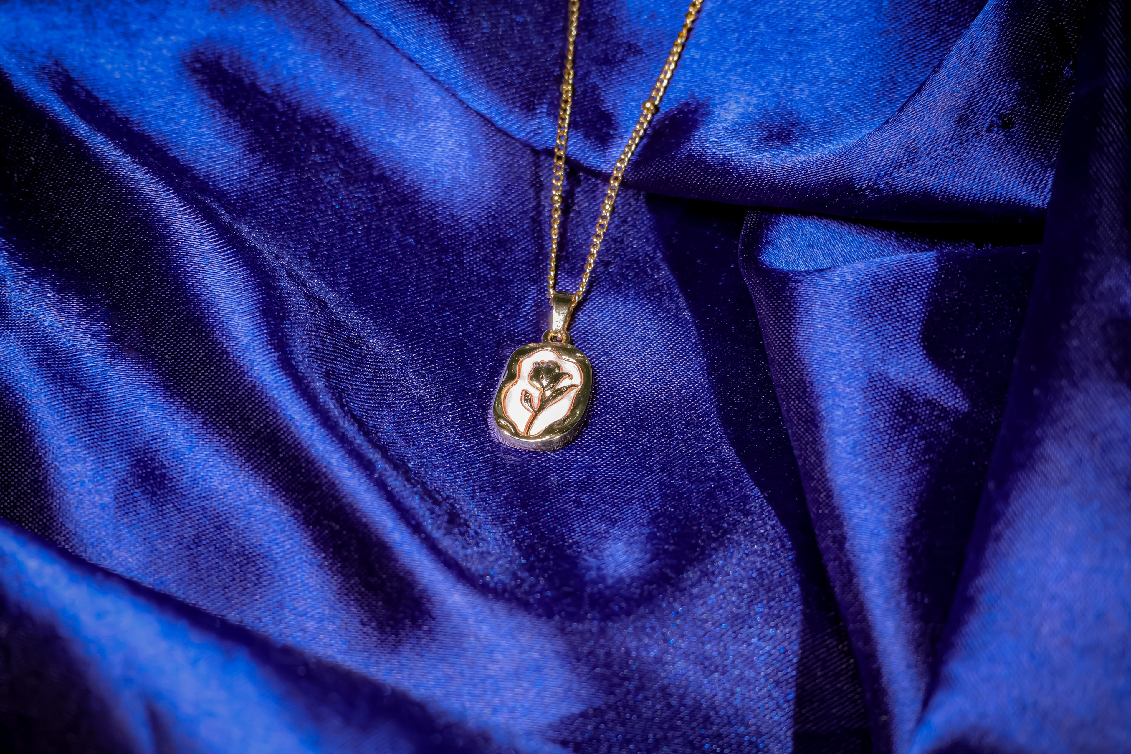 Golden Rose White Enamel Pendant Necklace