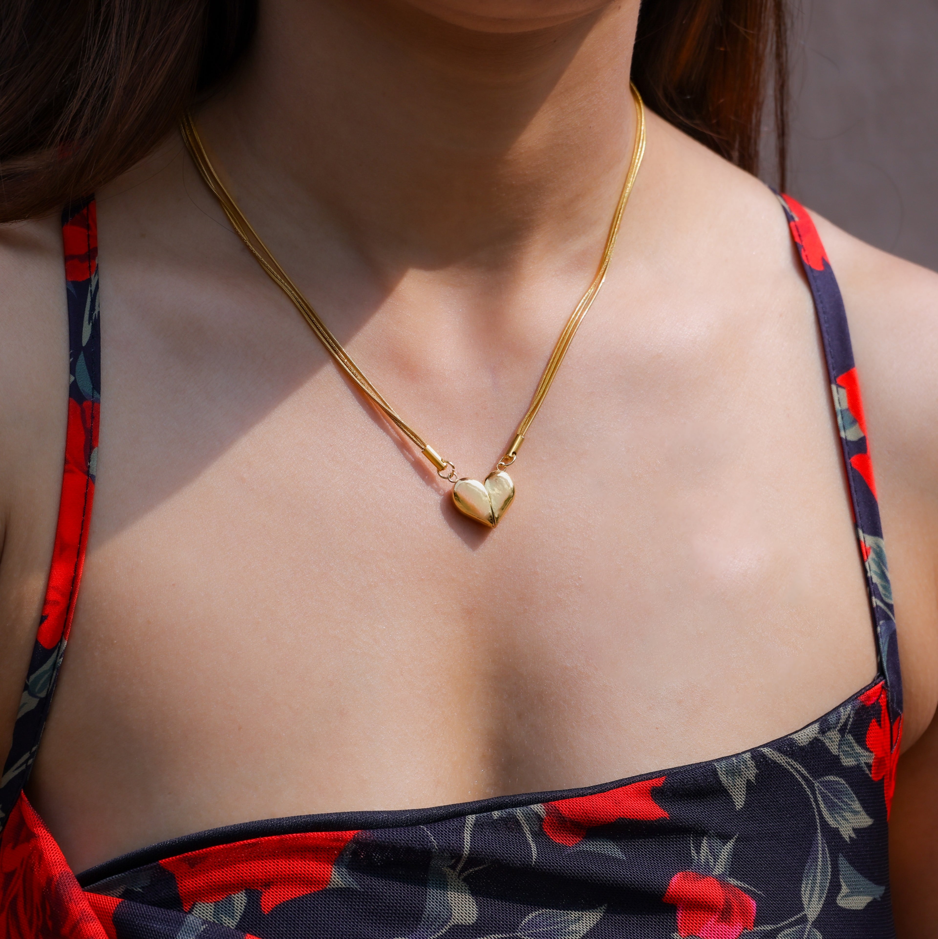 Golden Magnetic Heart Pendant Necklace