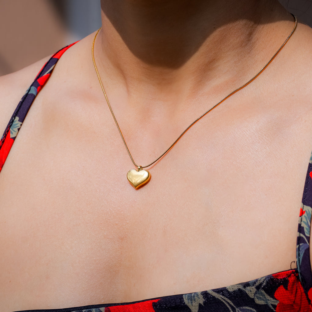 Golden Big Heart Pendant Necklace