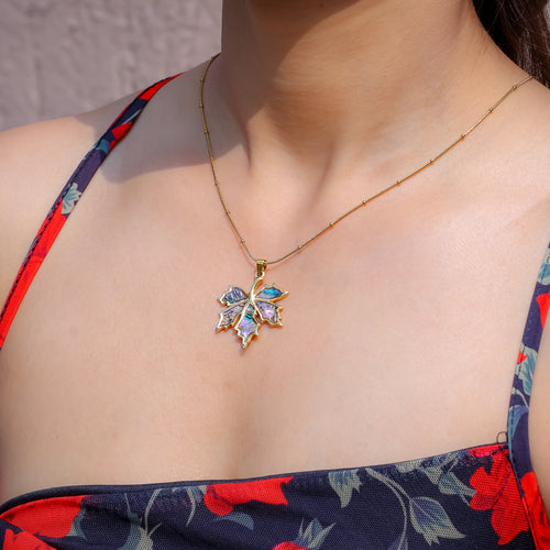 Colourful Resin Maple Pendant Necklace