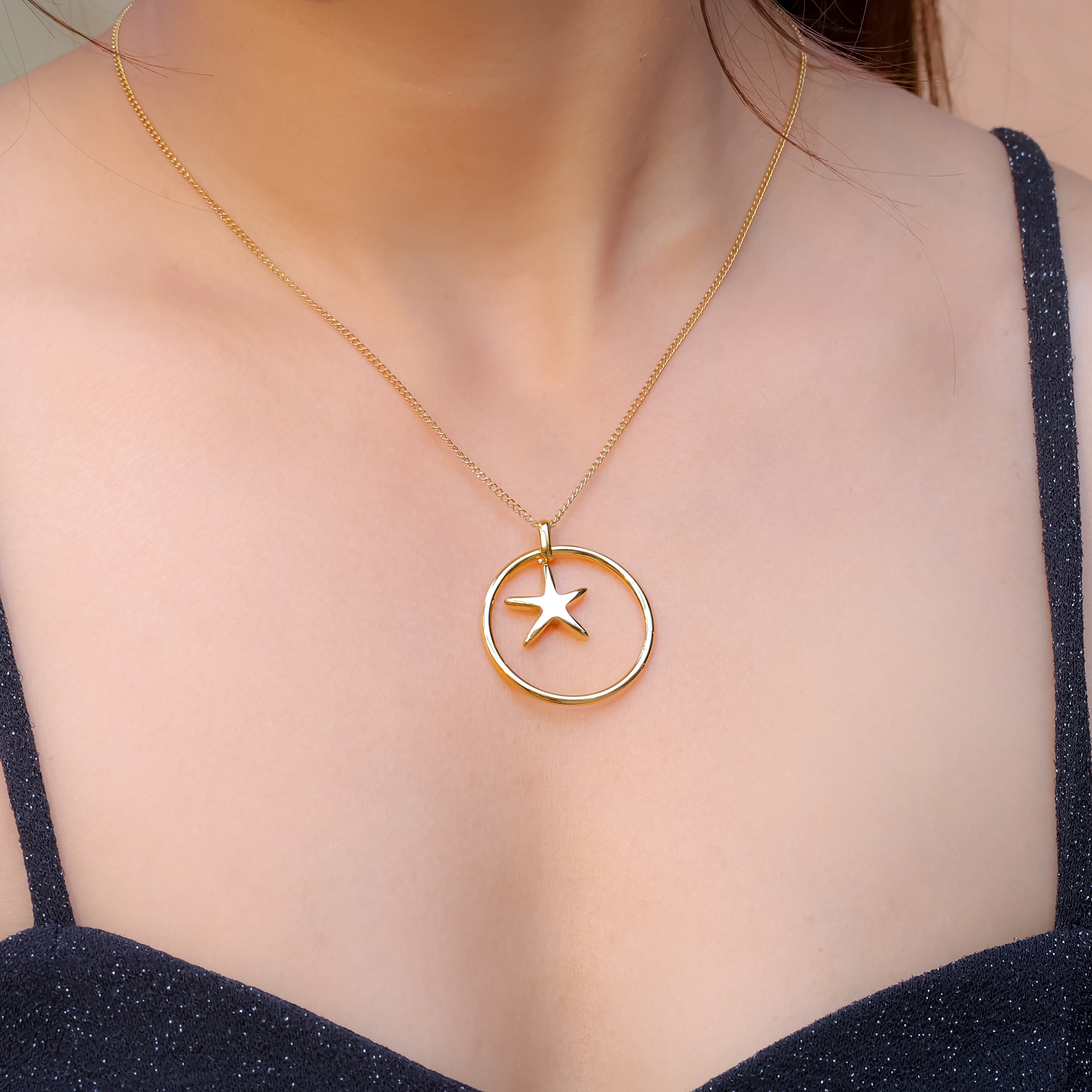 Golden Starfish Pendant Necklace