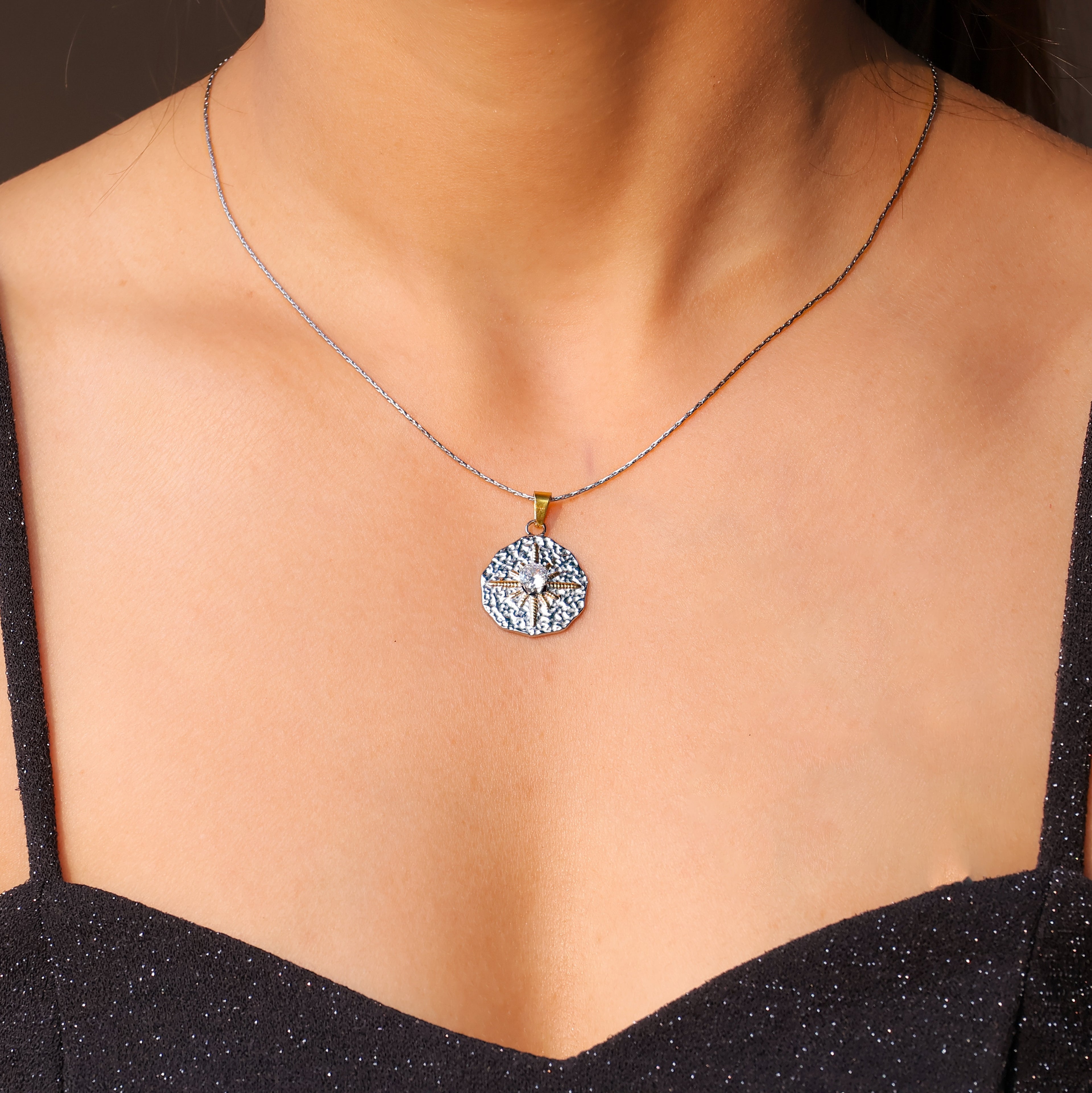 Dualtone Sparkle Diamond Pendant Necklace
